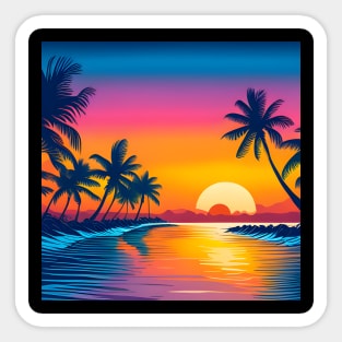 80s Style  Beautiful Sunset Retro Vintage Travel Artwork Sticker